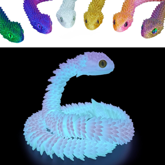 3D Printed Articulated Snake – 24'' Crystal-Like Movable Snake– Realistic Slithering Design, Collectible Articulated Model