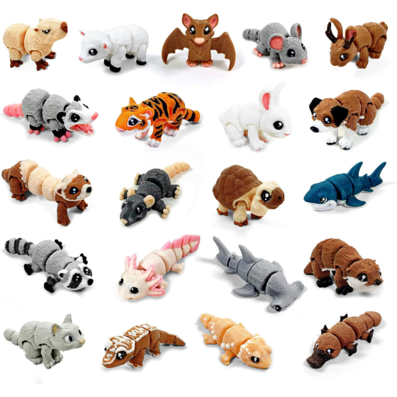 21 Pcs Mini 3D Printed Animal Statues - Movable Joints Realistic Collectible Figurines Set for Adults, Home Office Desk Decoration & Display