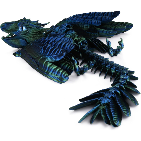 Feathered Wyvern, 3D Printed Articulated Fidget Dragon - Azurewing