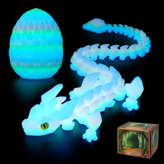 3D Printed Dragon Eggs with Dragon Inside - 12Inch,Articulated Fidget 3D Printed Animals, Interesting Decorative Gift, Christmas Ornament & Stocking Stuffers(Glow in The Dark)